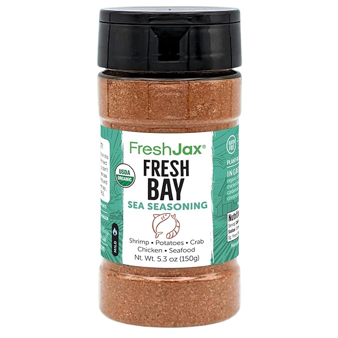 FreshJax Organic Fresh Bay Seafood Seasoning Blend (5.3 oz Bottle) Non GMO, Gluten Free, Keto, Paleo, No Preservatives Fresh Bay Seasoning
