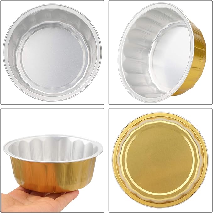 Beasea 8 oz 100 Pack Aluminum Ramekins, Disposable Ramekins Foil Cups Baking 3.9" Ramekin Cup Muffin Cupcake Aluminum Baking Cup Mini Pudding Souffle Cups for Party Wedding Birthday - Gold