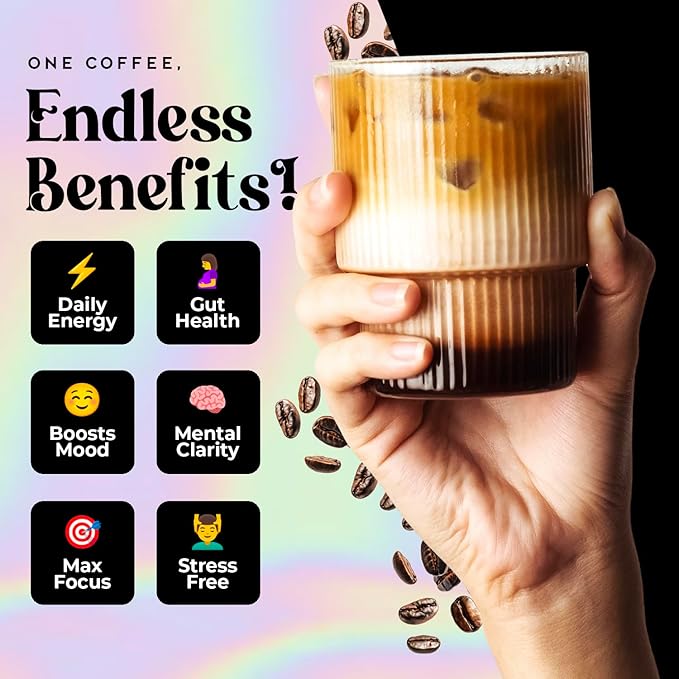 Mushroom Coffee with Grass-Fed Collagen Peptides ??Lion?™s Mane, Chaga & L-Theanine ??45mg Caffeine per Serving Instant Adaptogenic Coffee for Focus, Energy & Skin Health ??30 Servings -NSF Certified