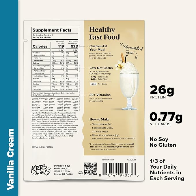Keto Chow Essentials Kit - Keto Meal Replacement Shake Powder - Nutritionally Complete - Low Carb Shakes - Delicious Easy Meal Substitute - Protein Rich Keto Food You Choose The Fat - Single Meal
