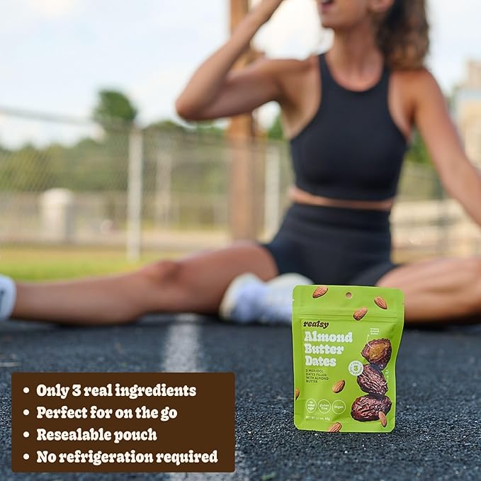 Realsy Pitted & Stuffed Medjool Dates, Organic Dates with No Sugar Added, Gluten-Free, Vegan, Good Source of Fiber, Low Glycemic Index, All Natural Healthy Snack (Almond Butter 5 Pack)