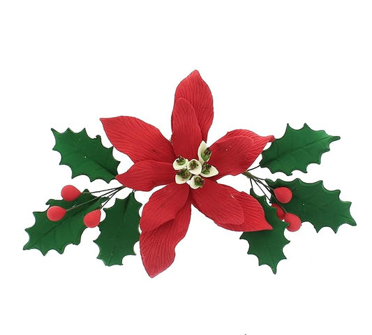 Global Sugar Art Small Poinsettia Christmas Kit Sugar Cake Flowers & Holly Leaf Sprays, 3 Piece set by Chef Alan Tetreault. Christmas & Holiday Cakes, Yule Logs & Gingerbread Houses