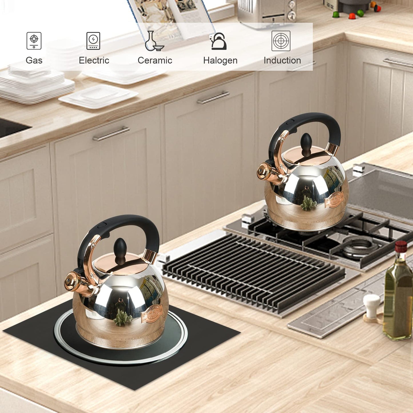 Stainless Steel Whistling Tea Kettle with Metal Capsulated Bottom for Quick Heat Distribution 2.8
