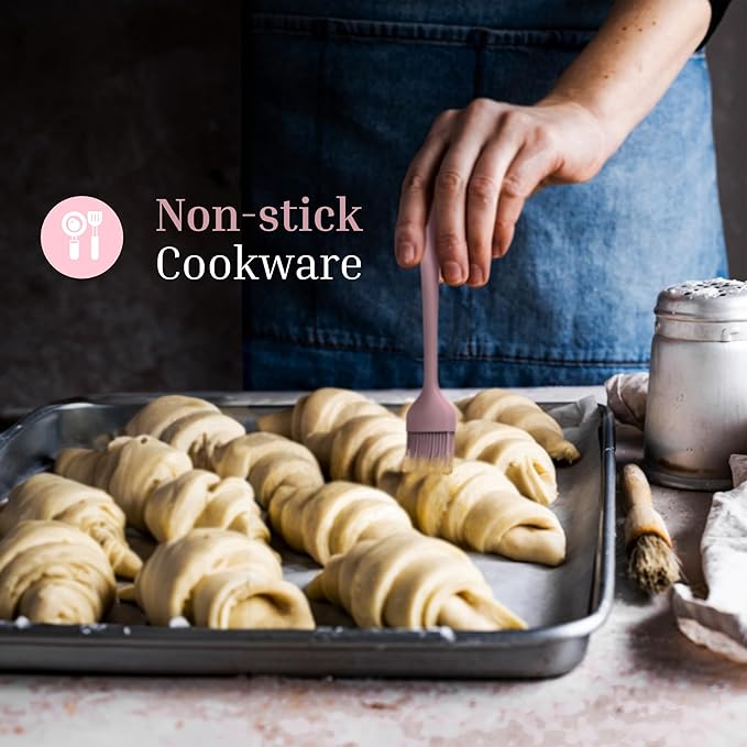 Silicone Pastry Brush Set – 2-Piece Set of Basting Brushes for Cuisine and BBQ – Kitchen Tools and Accessories with Comfortable Handles, Heat-Resistant Utensils for Cooking & Baking – Pastel Pink