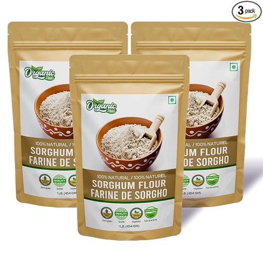 Organic Zing Pure and Organic Sorghum Flour | Organic Jowar Flour | Sorghum Flour Gluten Free | USDA Certified | Product of India - 454gm