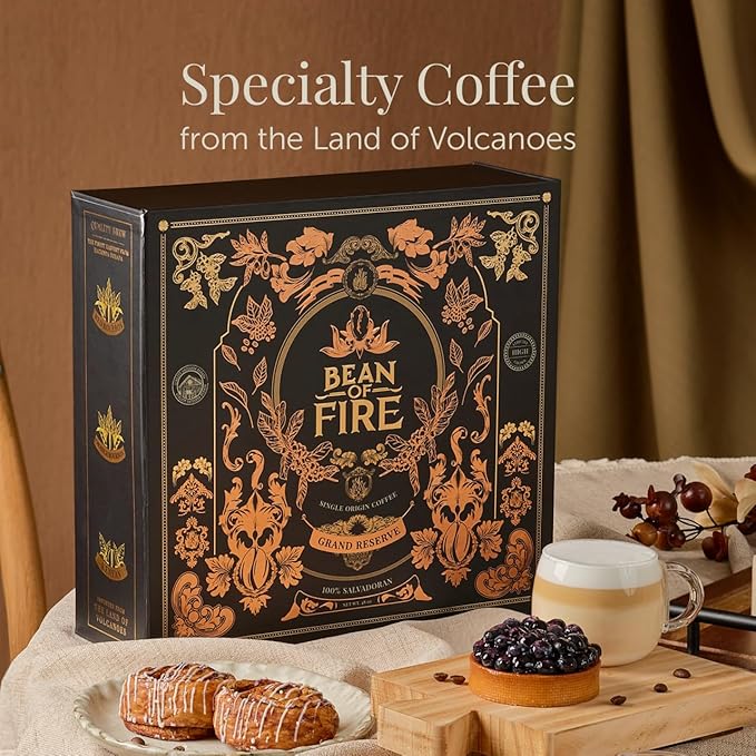 Bean of Fire Specialty Ground Coffee | Exotic Variety Box | 100% Made in El Salvador | Gourmet Quality | Medium Roast | 4 Premium Varieties | Luxury Coffee Gift | 48 oz