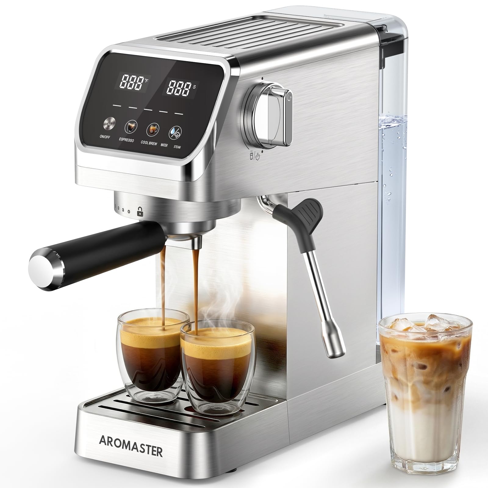 Aromaster 1400W Espresso Machine with Milk Frother, Stainless Steel
