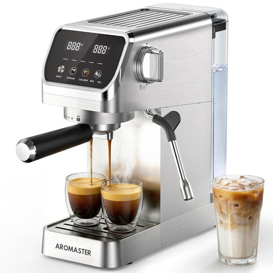 Aromaster 1400W Espresso Machine with Milk Frother, Stainless Steel