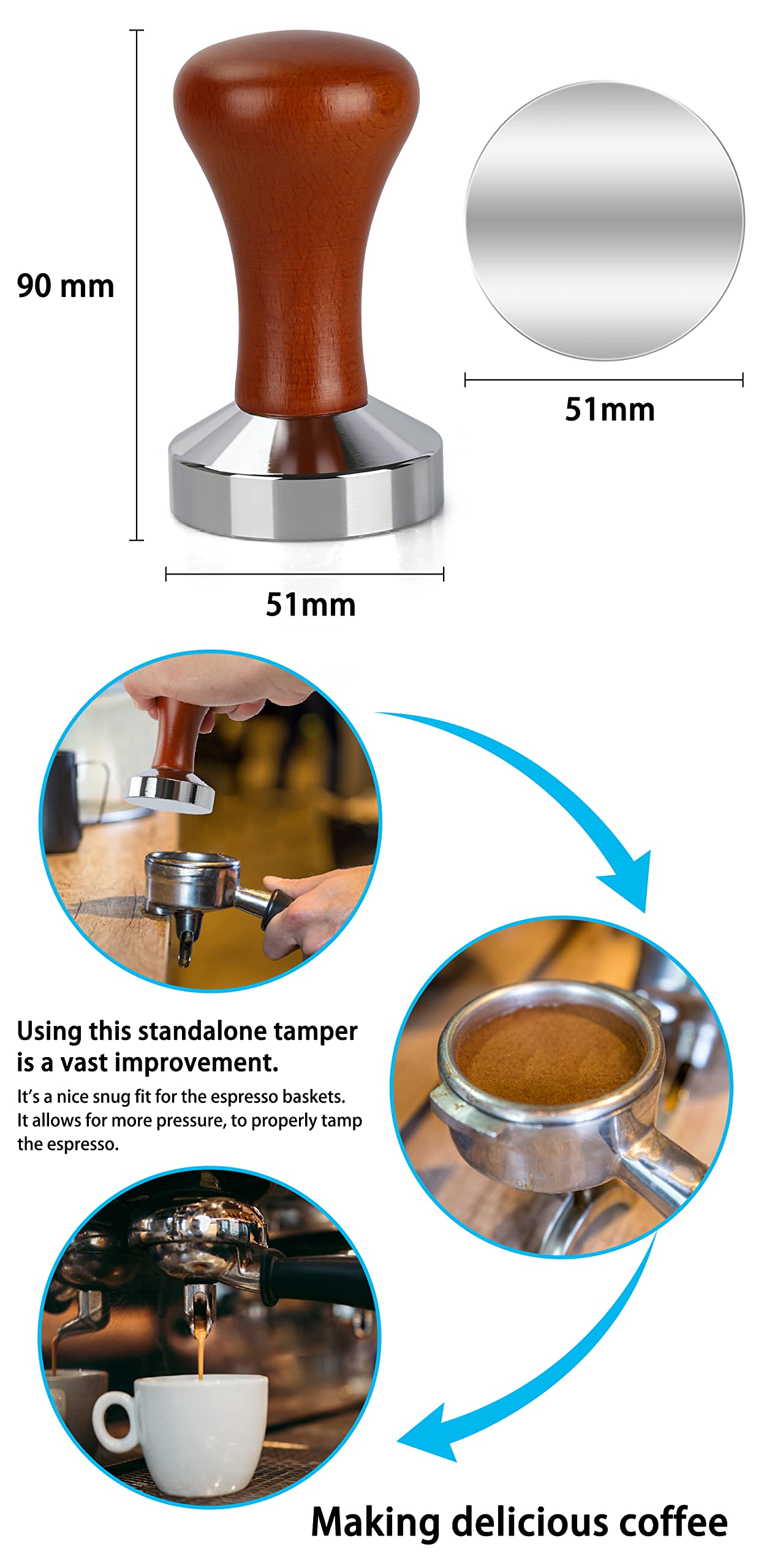 51mm Espresso Tamper-Premium Barista Coffee Tamper Coffee Tamper Classic Series Stainless Steel