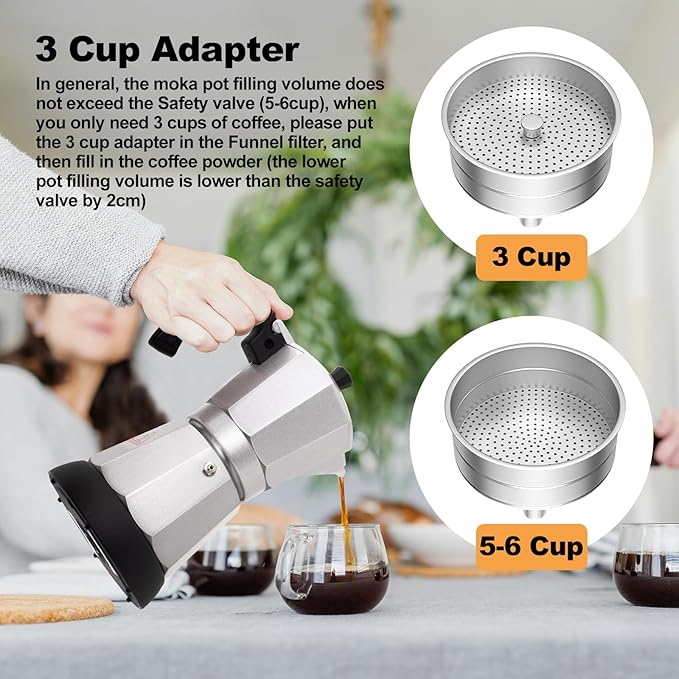 Electric Aluminum Moka Pot 5-6 Cup 270ml Espresso Maker with Detachable Base Ideal Coffee Makers for Home MochaPot Italian and Cuban Cafì±?Coffeemaker Espressomaker CoffeePot Silver