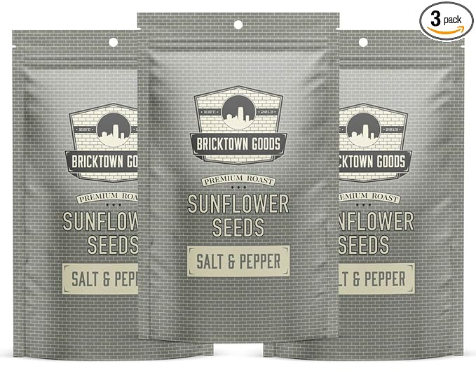 Bricktown Goods Salt and Pepper Flavored Sunflower Seeds - 3 Pack - Boldly Seasoned and Roasted In-Shell Sunflower Seeds - 24 oz Total