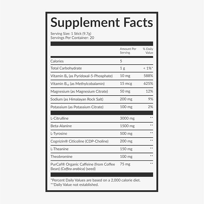 Beam Pre Workout Powder for Energy, Focus & Endurance ??Natural Caffeine from PurCaf, Cognizin, Electrolytes, L-Citrulline, Beta-Alanine, L-Theanine ??No Crash, Jitter-Free, 20 Serving Sticks
