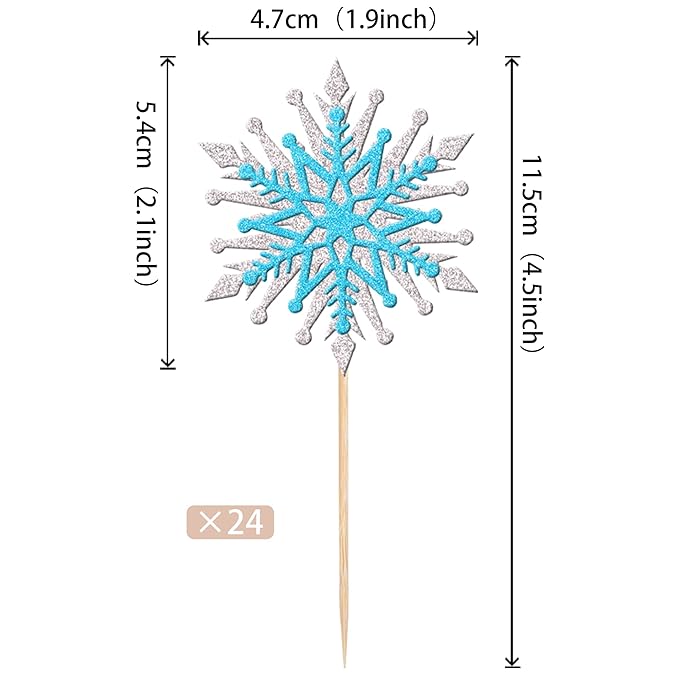 24 PCS Snowflake Cupcake Toppers Assemble Glitter Double Layers Winter Snowflake Cupcake Picks for Winter Wonderland Baby Shower Birthday Merry Christmas Party Cake Decorations Supplies