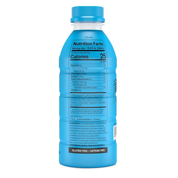 PRIME Hydration BLUE RASPBERRY, Sports Drinks, Electrolyte Enhanced for Replenishing Fluids, 250mg BCAAs, B Vitamins, Antioxidants, Low Sugar, 16.9 Fl Oz, 12 Pack