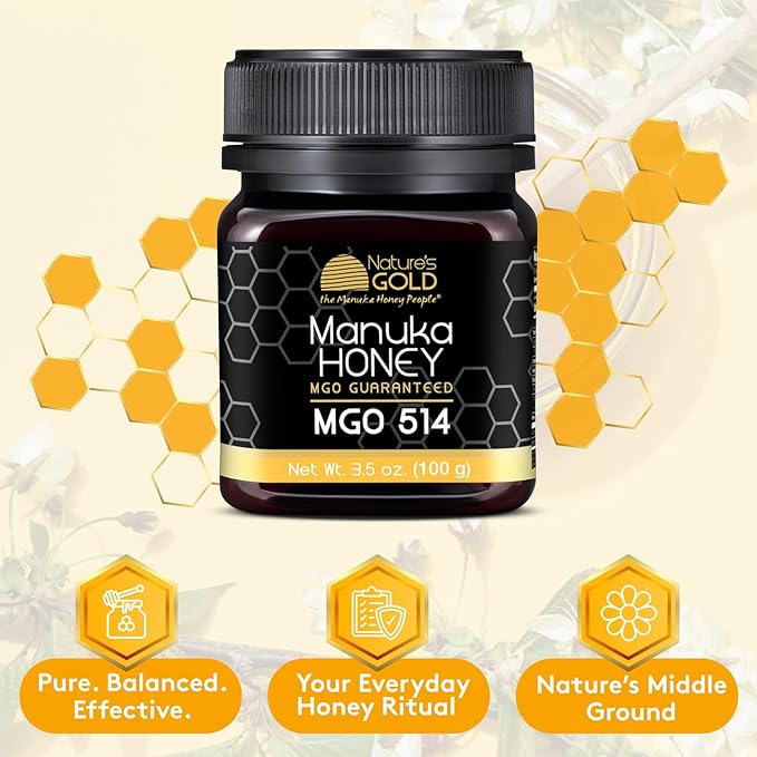 Nature’s Gold Raw Manuka Honey, Certified MGO 514+ | Authentic MGO, Australian Honey, Non-GMO, 100% Pure Genuine Traceable from Hive to Home (3.5oz)