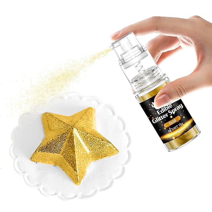 Gold Edible Glitter Spray - 15g Edible Gold Glitter for Cakes Food Grade Metallic Shimmer Powder Cake Spray for Cookie Decorating Chocolate Strawberry