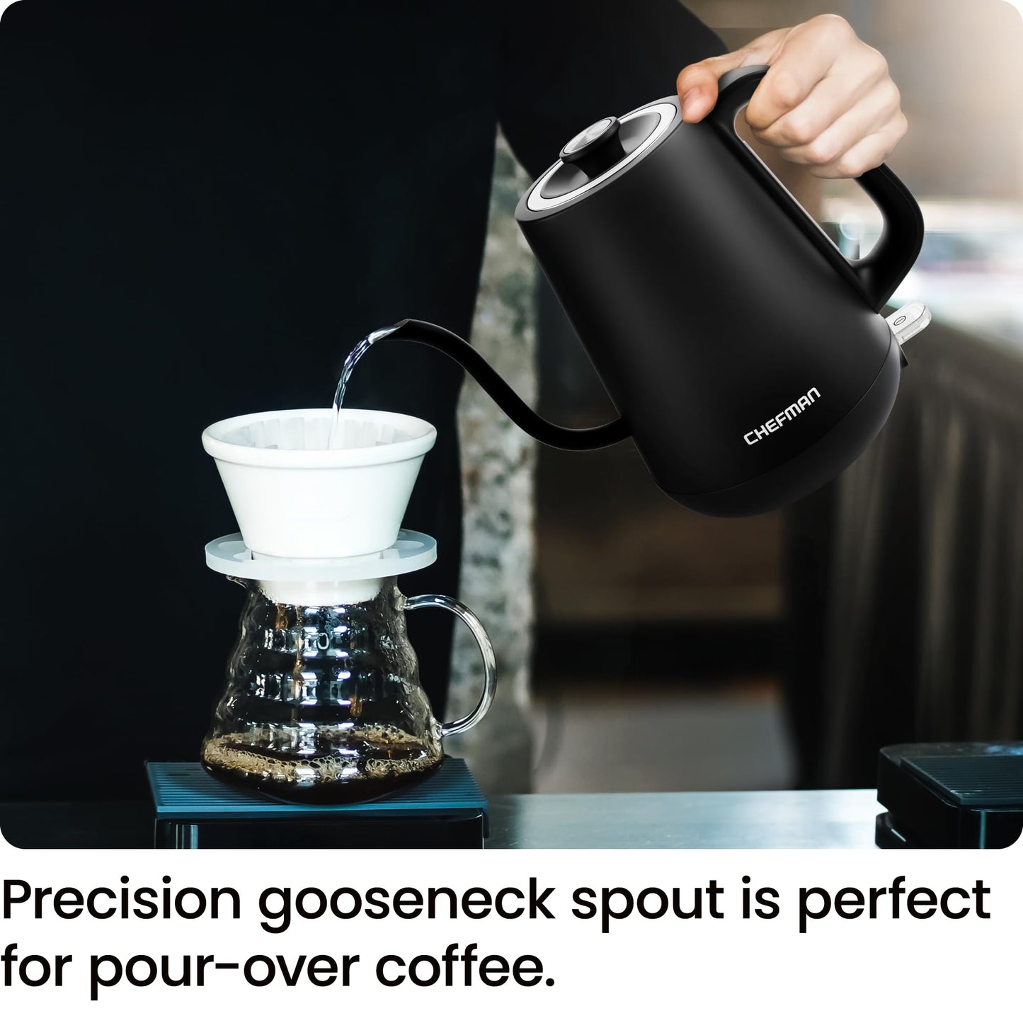 Chefman Gooseneck Electric Kettle, 0.8L Pour Over Tea Kettle for Coffee and Tea, One-Touch