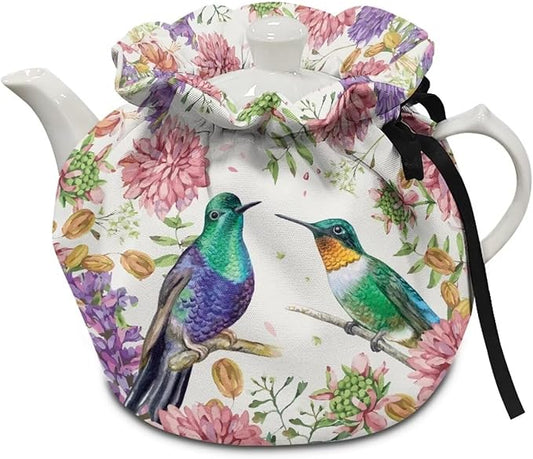 Hummingbird Tea Cozy for Teapot Insulated Kitchen Decor Flower Tea Pot Cover for Keeping Warm Teapot Dust Protector for Women
