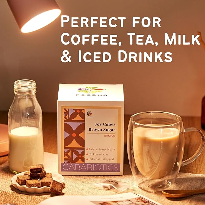 FOODHO GABA Joy Cubes Brown Sugar Cubes - Natural Dark Muscovado Sugar | Old Fashioned Pure Cane Sugar | Rich Nutrients for Good Sleep | Perfect for Tea, Coffee, Milk | No Preservatives