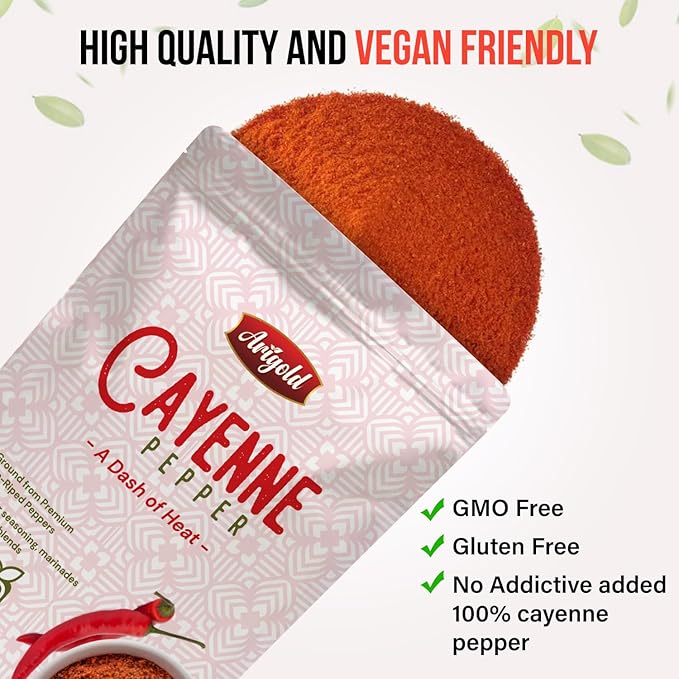 Arigold All-Natural 1LB Cayenne Pepper Powder | Natural Sun-Dried Red Pepper 100% Chemical-Free, Hot Spice 60,000-80,000 SHU | Non-GMO, Non-Irradiated, Additive Free, Gluten-Free | Perfect for Cooking ??Resealable Bag Bulk Cooking Seasoning.