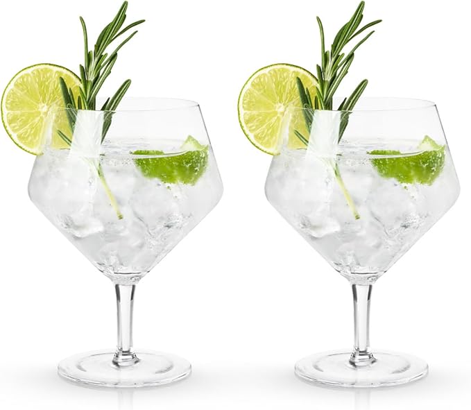 Viski Raye Angled Stemmed Gin and Tonic Glasses Set of 2 - Premium Crystal Clear Cocktail Gin Glasses for Gin Lovers Gift Set - 14oz