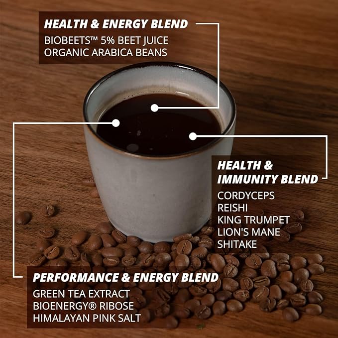 UNBEETABREW Organic Instant Coffee ??Superfood Boost with Beet Juice, Adaptogens, L-Theanine & D-Ribose ??Boost Focus, Strength & Stamina ??Organic Instant Arabica Beans - Made in USA - 60 Servings