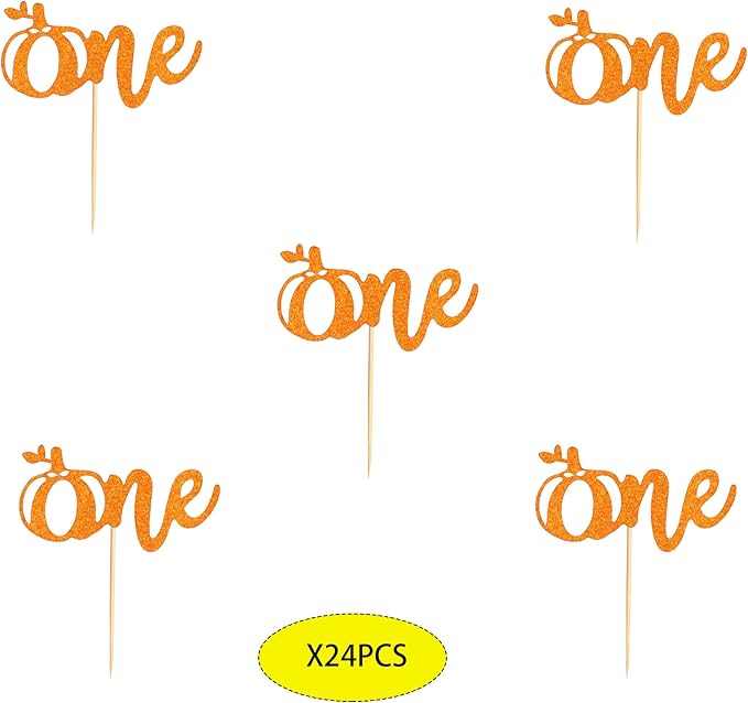 24pcs Pumpkin One Cupcake Toppers Fall First Birthday Cake Decorations, Orange Glitter Little Pumpkin Decorations, Pumpkin 1st Birthday Cupcake Picks Baby Shower