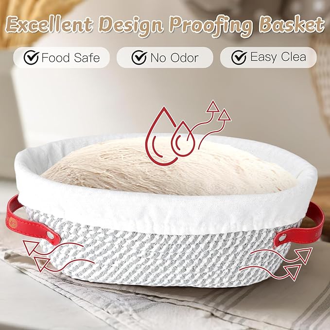 2 Pcs Banneton Bread Proofing Basket, 9 10 Inches Round & Oval Sourdough Bread Baking Supplies Cotton Rope Proofing Bowls with Liners, Sourdough Proofing Basket Gifts for Bakers