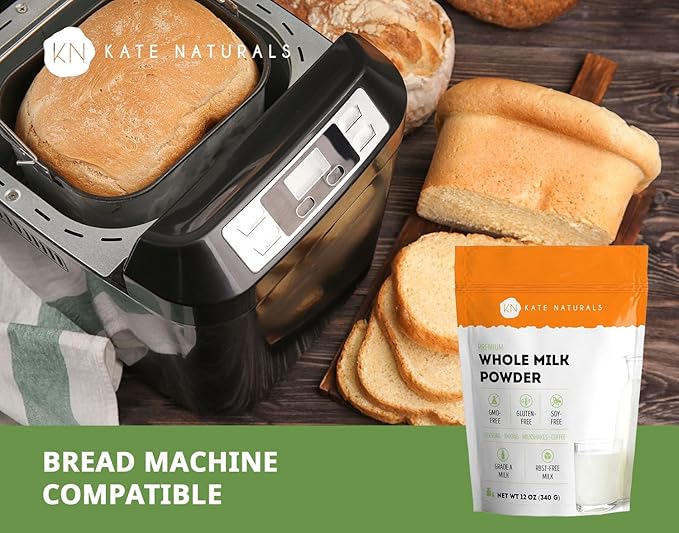Kate Naturals Dry Whole Milk Powder for Baking, Coffee & Milkshakes (12oz) RBST-Free, Made in USA, Dried Powdered Substitute For Liquid Milk