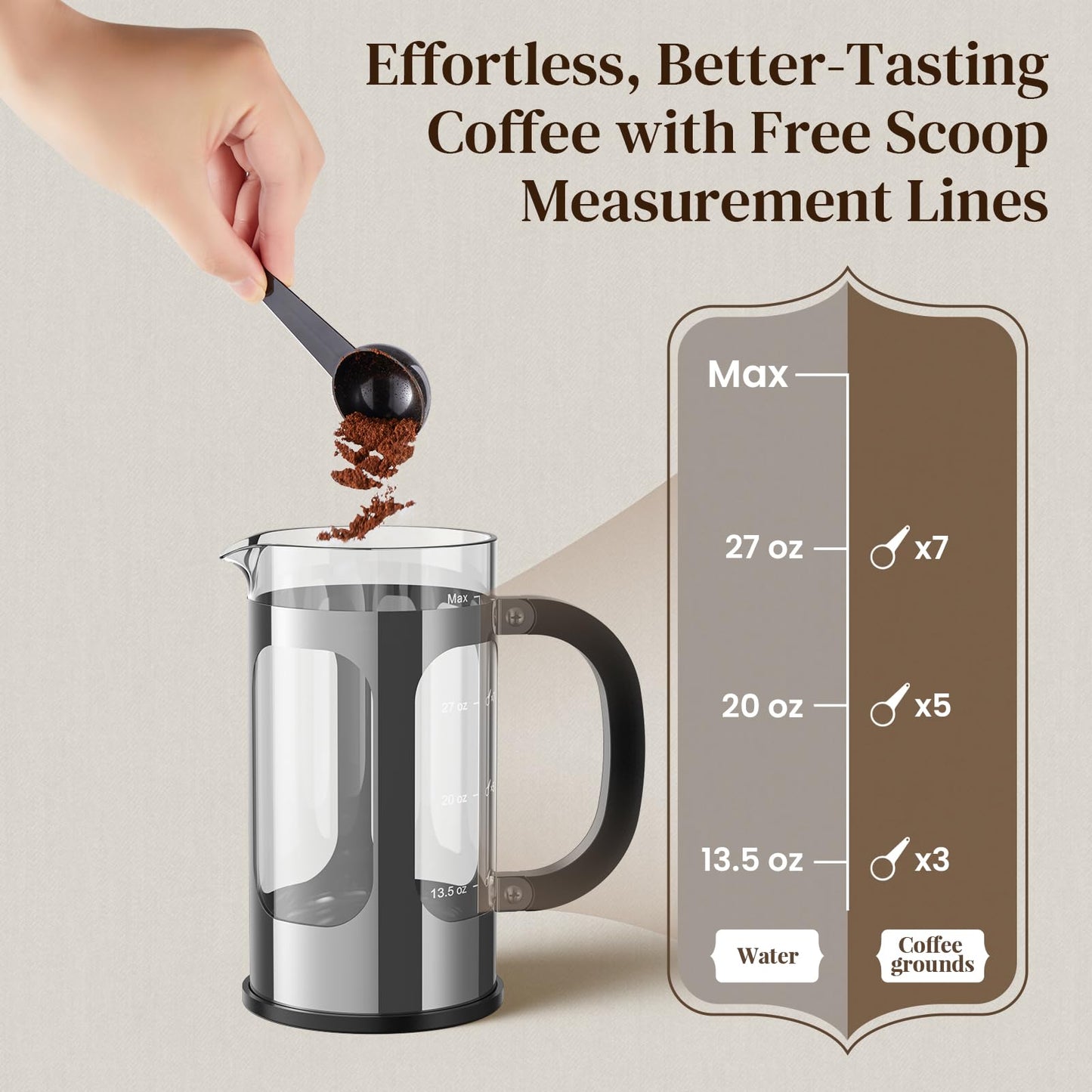 Veken French Press Coffee Maker,No Plastic Touching Cafe,34oz 1L Cafetera