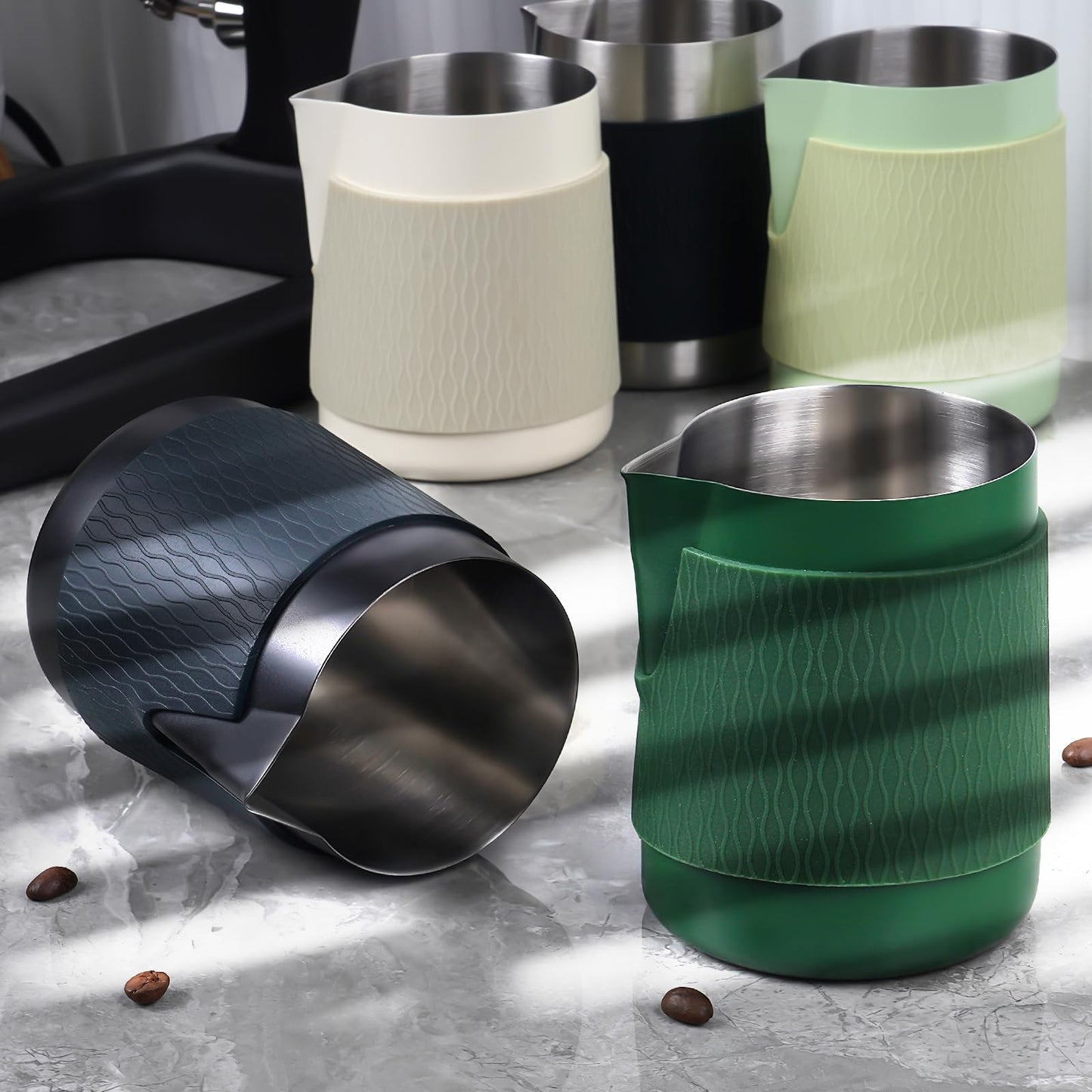IKAPE Espresso Milk Pitcher, 15.04/450ml Milk Frothing Jug without Handle, Espresso Steaming