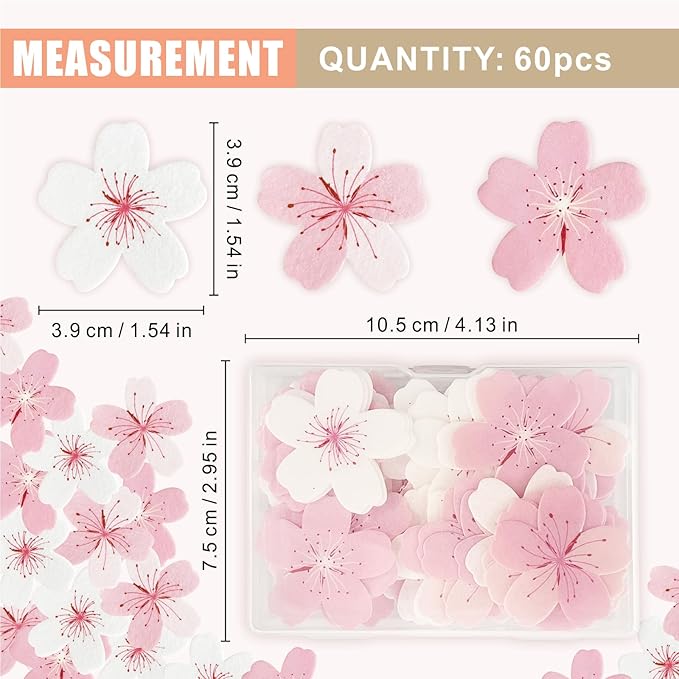 60 Pcs Edible Flowers Cake Decorations, Wafer Paper Pink Cherry Blossoms Flowers Edible Cake Decorations, Flower Cupcake Toppers for Bridal Shower Baby Shower Birthday Party Supplies