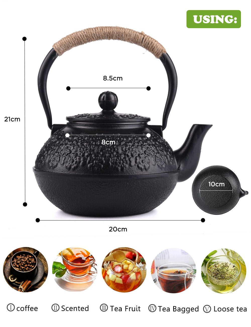 Sotya Cast Iron Tea Pot with Infusers for Loose Tea, 40oz Japanese Tetsubin