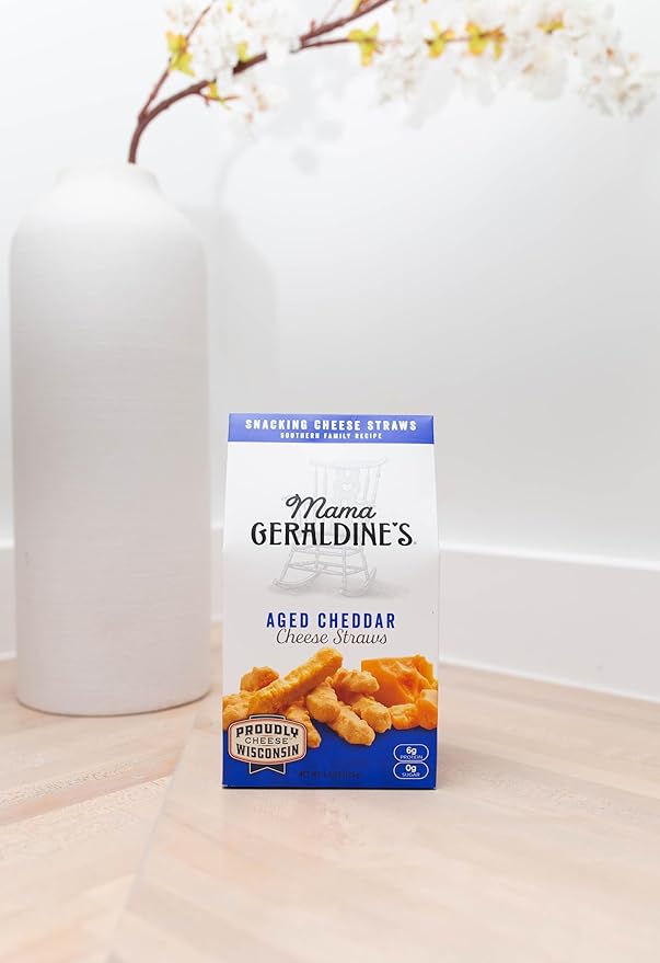 Mama Geraldine's - Aged Cheddar Cheese Straws - 4.5 Ounce, 1 Pack - Crisps, Chips, Gourmet Baked Snacks, Bite Sized Cheese Straw Snacks for Appetizer