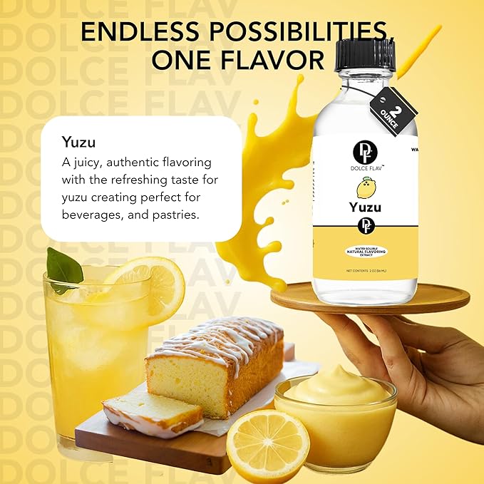 Dolce Flav Natural Yuzu Flavoring ??Bright, Citrusy Japanese Lemon-Grapefruit Taste | 2 oz Extract for Baking, Beverages & Desserts | Graduated Dropper Included | Water-Soluble & Kosher | Made in USA