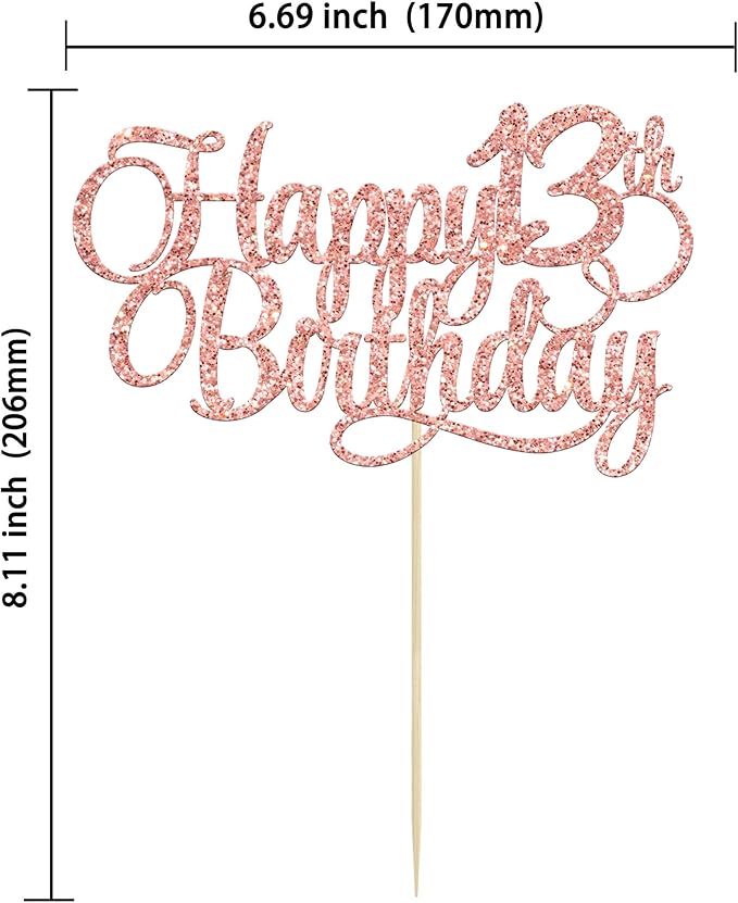1 Pack Happy 13th Birthday Cake Topper Glitter Number 13 Thirteen Years Old Birthday Cake Pick Decoration for 13th Birthday Celebrating Anniversary Party Supplies Rose Gold