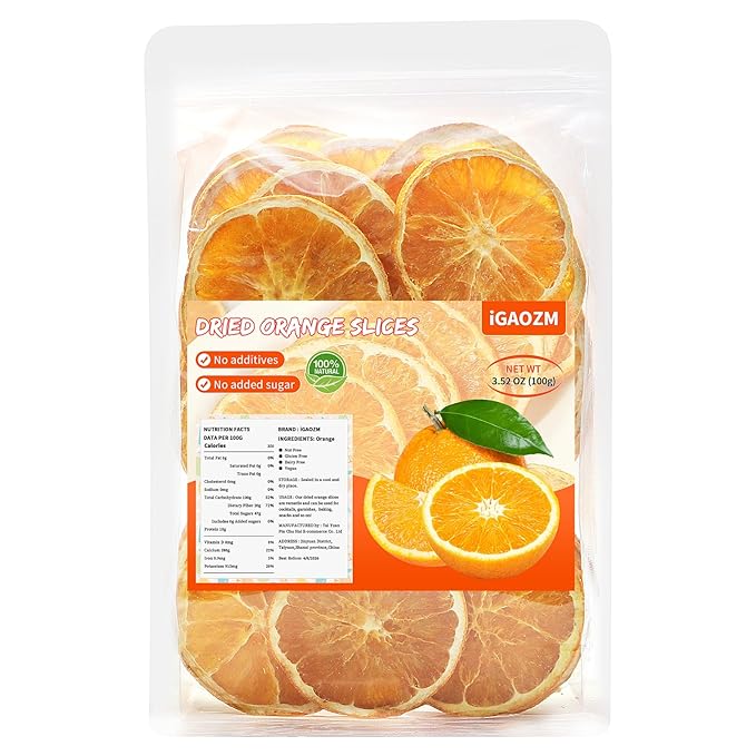 iGAOZM Dried Orange Slices,Dehydrated Oranges Slices For Cocktails,3.52oz/100g,No Sugar Added No Additives,Dried Citrus Fruit wheel For Drinks,Cakes,Citrus Garnish