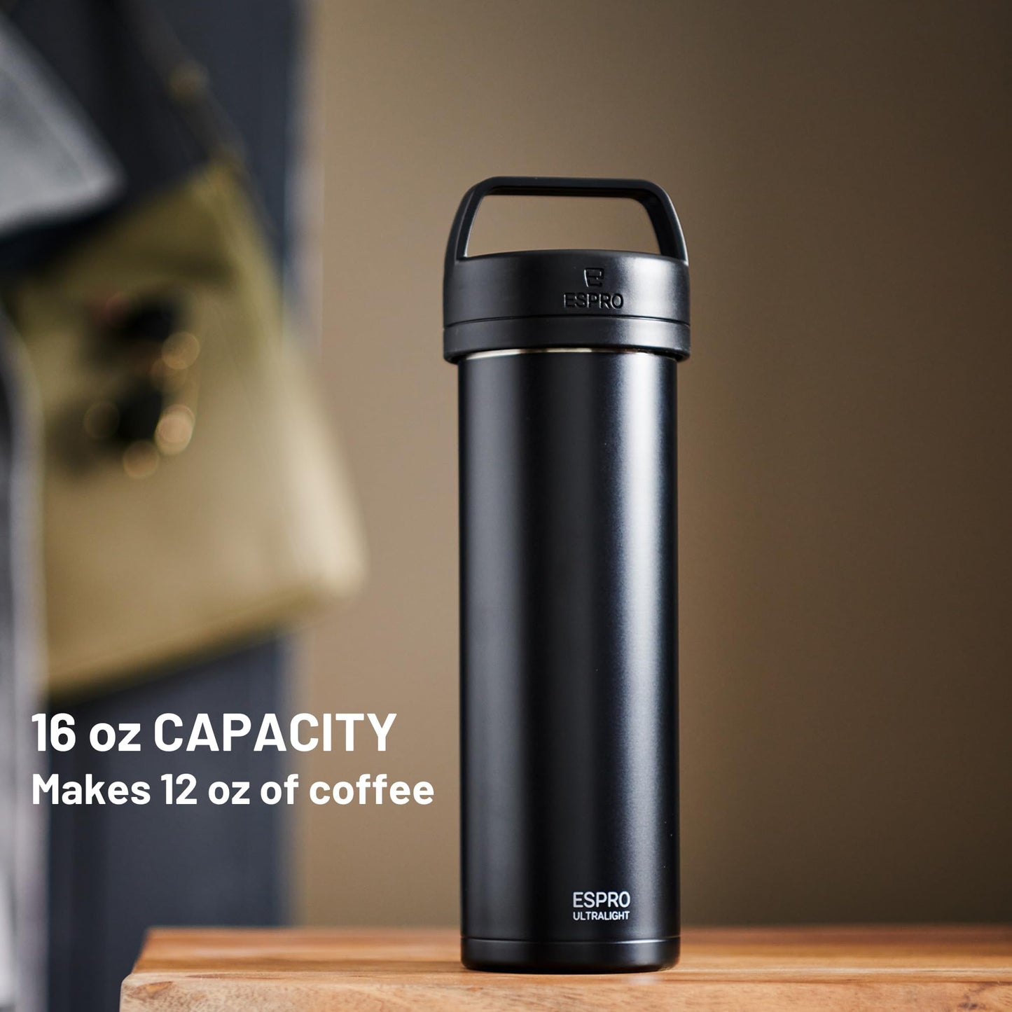 ESPRO Go P0 Ultralight French Press Coffee Maker for Travel, Vacuum Insulated Stainless Steel, 16