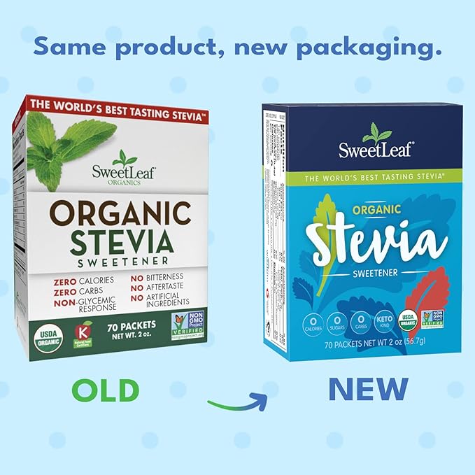 SweetLeaf Organic Stevia Packets - Zero Calorie Stevia Powder, No Bitter Aftertaste, Sugar Substitute for Keto Coffee, Nothing Artificial, Non-GMO Stevia Sweetener Packets, 70 Count (Pack of 2)
