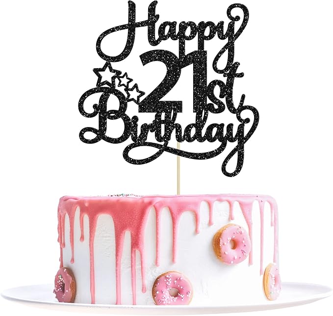 1 Pack Happy 21st Birthday Cake Topper Black Glitter 21 & Fabulous Cheers to 21 Years Old Birthday Cake Pick for Celebrating 21st Birthday Anniversary Party Cake Decorations Supplies