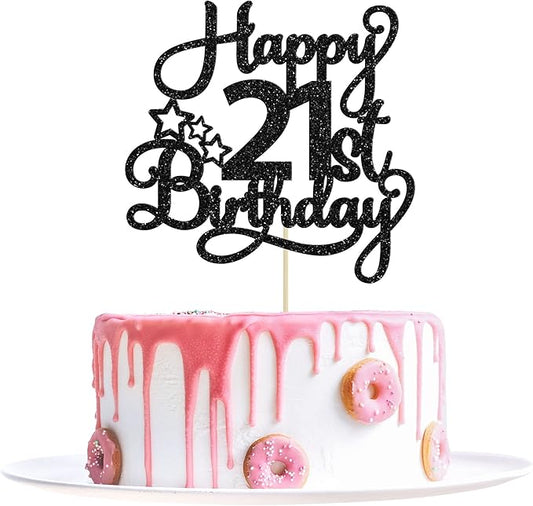 1 Pack Happy 21st Birthday Cake Topper Black Glitter 21 & Fabulous Cheers to 21 Years Old Birthday Cake Pick for Celebrating 21st Birthday Anniversary Party Cake Decorations Supplies