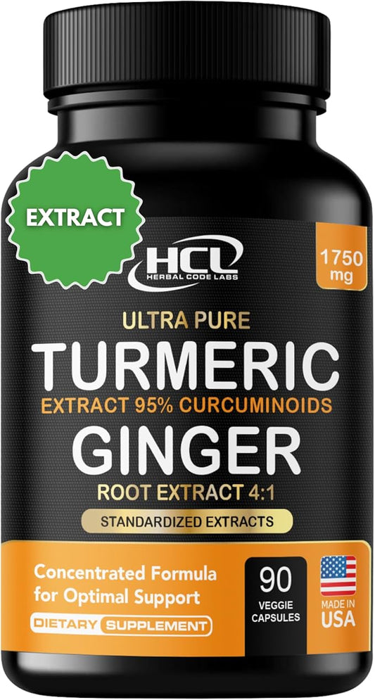 Turmeric Curcumin with Ginger ??1750mg High-Potency Formula with 95% Standardized Curcuminoids and Ginger Extract ??Black Pepper for Enhanced Absorption ??60 Vegan Capsules