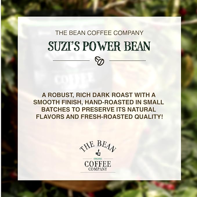 The Bean Organic Coffee Company Suzi's Power Bean, Dark Roast, Ground Coffee, 5-Pound Bag,Café molido tostado organico