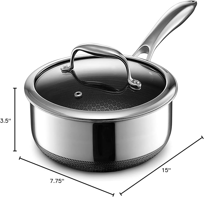 HexClad Hybrid Nonstick 2-Quart Saucepan with Tempered Glass Lid, Stay-Cool Handle