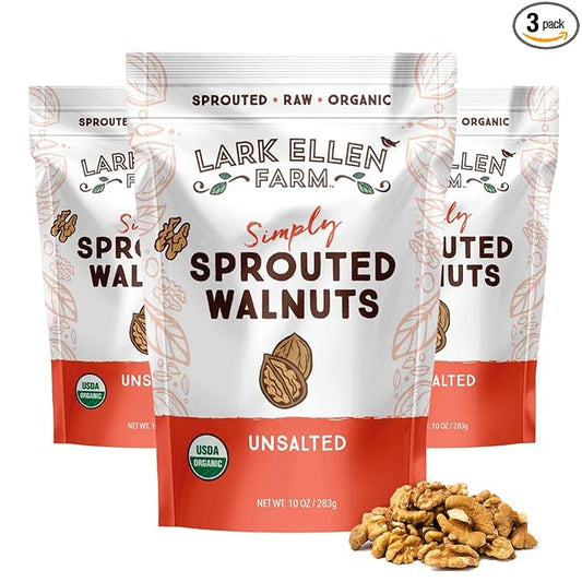 Lark Ellen Farm Organic Sprouted Walnuts ??Raw, Unsalted, Keto-Friendly, Healthy Vegan Snack, Gluten-Free, 10 Oz, 3 Pack