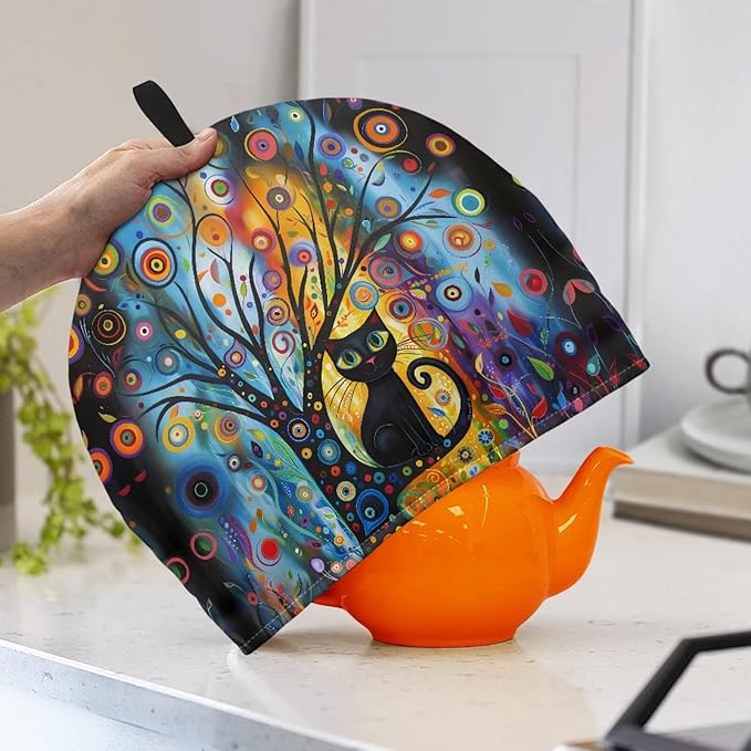 Tea Cozy for Teapot Novelty Modern Art Cat Tea Kettle Cover Tea Pot Kitchen Decorative with Handle Dust Cover for Keeping Warm Can Hung and Folded