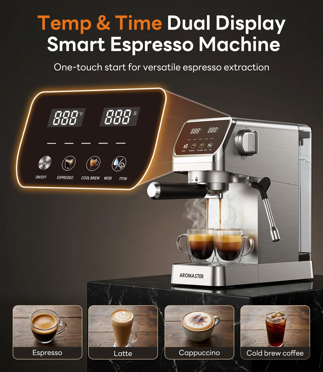 Aromaster 1400W Espresso Machine with Milk Frother, Stainless Steel