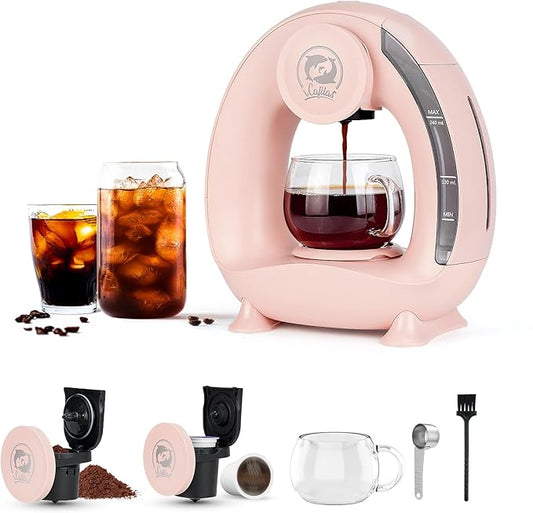 Single Serve Coffee Maker,Fast Brew in 2 minutes,Stylish竊낧ompact Design,MINI Q 2 IN 1 Coffee Machines for K*cup Capsules & Ground Coffee, Pink Coffee maker