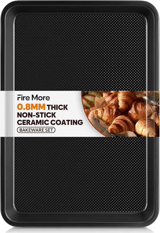 Cookie Sheet for Baking, Ceramic Baking Sheet Jelly Roll Pan, Thicker Carbon Steel Baking Sheet Non Stick, 15.3 x 11.3 Inch Baking Tray for Oven