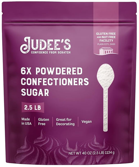 Judee?™s 6X Powdered Confectioners Sugar 2.5 lb - 100% Non-GMO, Gluten-Free, and Nut-Free - 6X Size Perfect for Icings, Frostings, and Dusting Baked Goods
